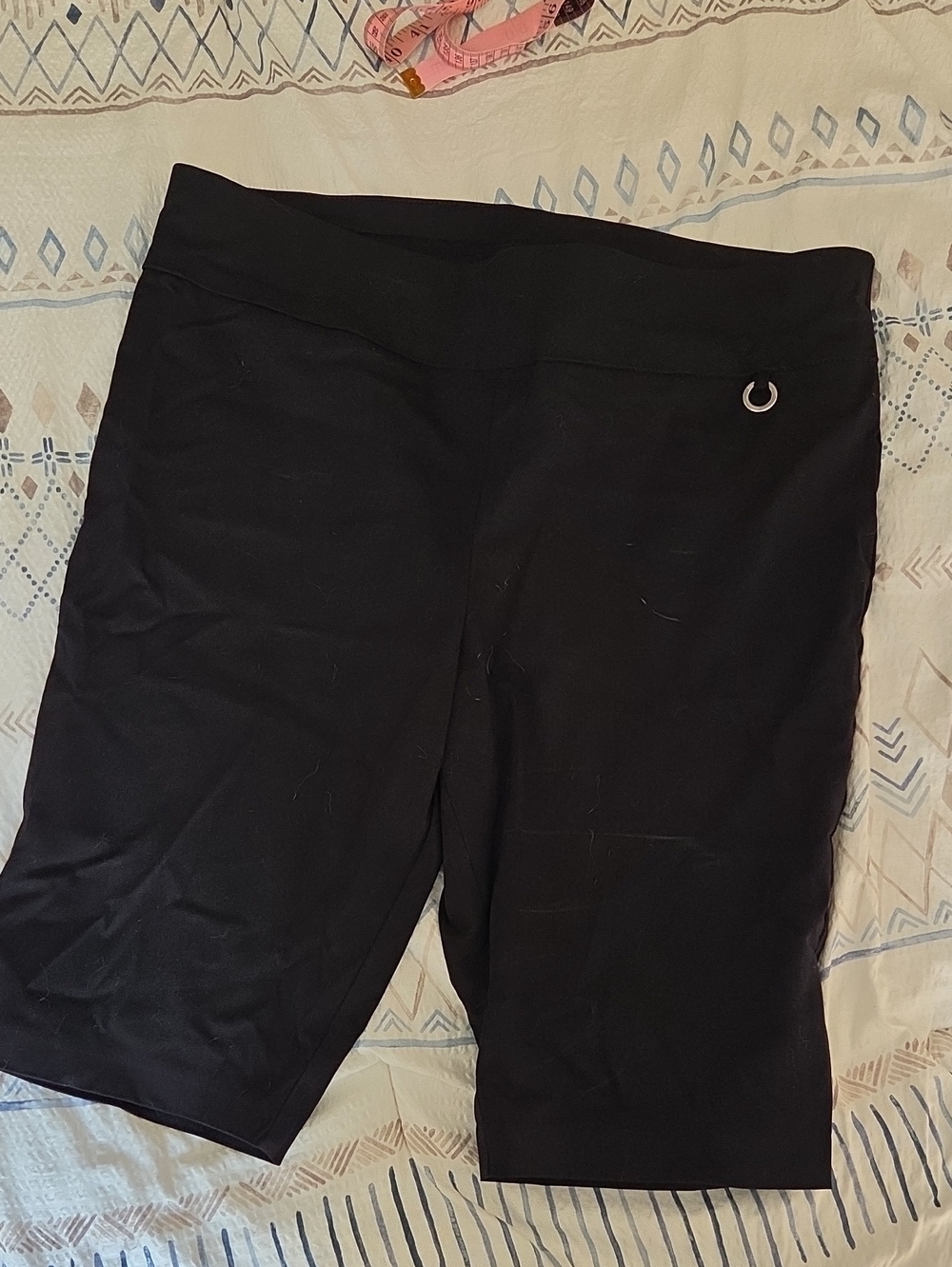 Rafaella Black High-Rise Bermuda Shorts with Silver Ring Accent